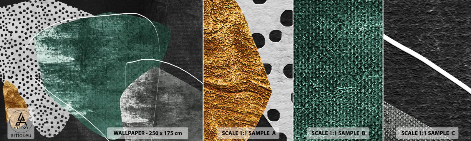 Échantillon De Papier Peint Standard Eco - Abstraction colorée avec feuille d'or - Abstraction, Texture, Collage - 100x30 cm