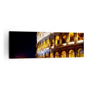 Impression sur toile - Image sur toile - Le Colisée illuminé par les lumières la nuit à Rome - 160x50cm - Il est temps de commencer les Jeux - Décoration murale moderne pour le salon et la chambre ARTTOR
