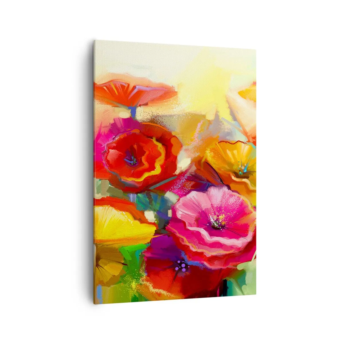 Impression sur toile - Image sur toile - Fleurs abstraites colorées sur fond clair - 70x100cm - Pas seulement rouge - Décoration murale moderne pour le salon et la chambre ARTTOR