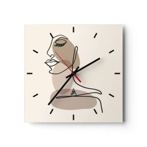 Horloge murale - Pendule murale - Un profil féminin dans un style d'art linéaire minimaliste - 30x30cm - Une certaine ligne de beauté - Décoration murale moderne pour le salon et la chambre ARTTOR