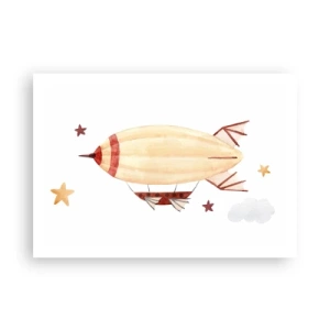 Affiche - Poster - Un dirigeable peint à la main sur fond d'étoiles - 100x70cm - Dirigeable - Décoration murale moderne pour le salon et la chambre ARTTOR