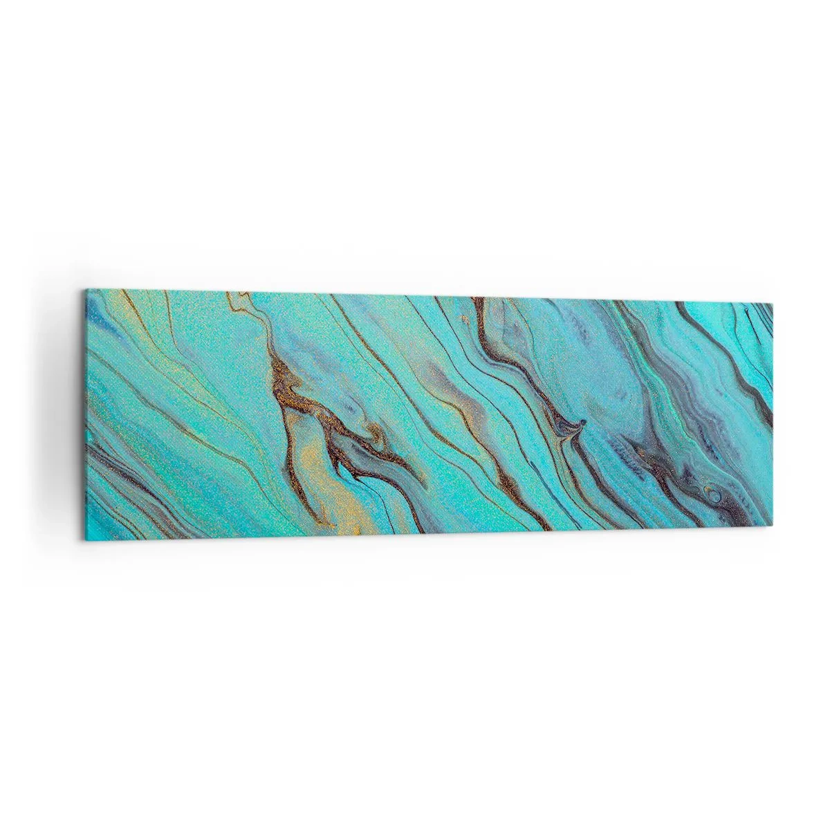 Impression sur toile - Image sur toile - Vagues abstraites dans des tons turquoise et or - 160x50cm - Marée turquoise - Décoration murale moderne pour le salon et la chambre ARTTOR