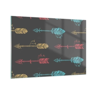 Impression sur verre - Image sur verre - Flèches colorées sur fond sombre dans une mise en page graphique - 100x70cm - Dans l'ordonnance - Décoration murale moderne pour le salon et la chambre ARTTOR