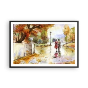 Affiche dans un cadre noir - Poster - Automne romantique dans le parc - 91x61 cm