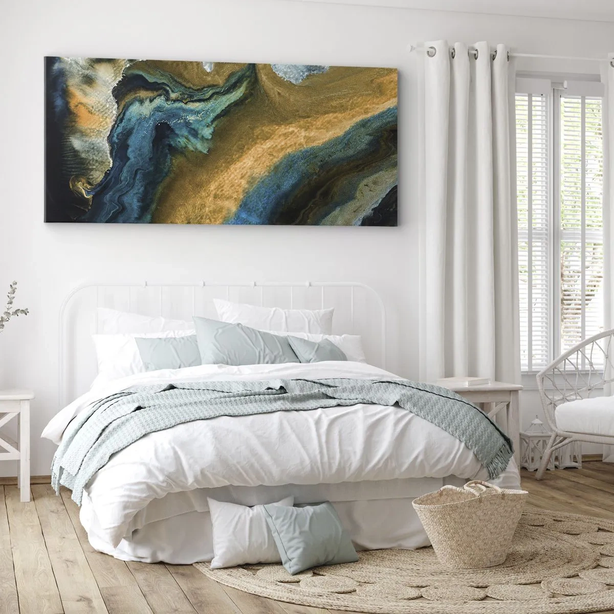 Impression sur toile - Image sur toile - Bleu - jaune - influences mutuelles - 100x40 cm