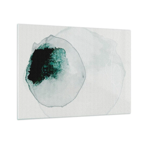 Impression sur verre - Image sur verre - Une forme abstraite ressemblant à une goutte d'eau dans des tons de vert. - 70x50cm - Dans une goutte d'eau - Décoration murale moderne pour le salon et la chambre ARTTOR