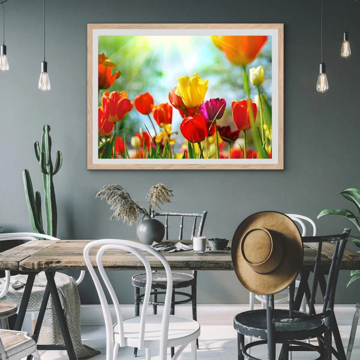 Affiche dans un chêne clair - Poster - Toutes les couleurs du soleil - 100x70 cm