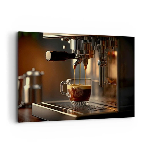 Impression sur toile - Image sur toile - Machine à café avec une tasse d'espresso aromatique - 120x80cm - Un mélange sensuel - Décoration murale moderne pour le salon et la chambre ARTTOR