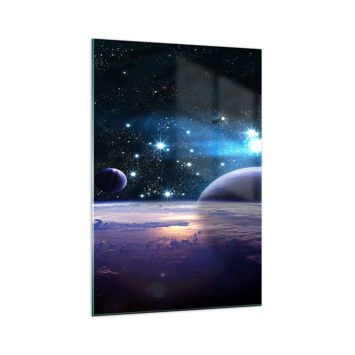 Impression sur verre - Image sur verre - Une vue de l'espace avec des planètes et des étoiles - 70x100cm - Toujours seul? - Décoration murale moderne pour le salon et la chambre ARTTOR