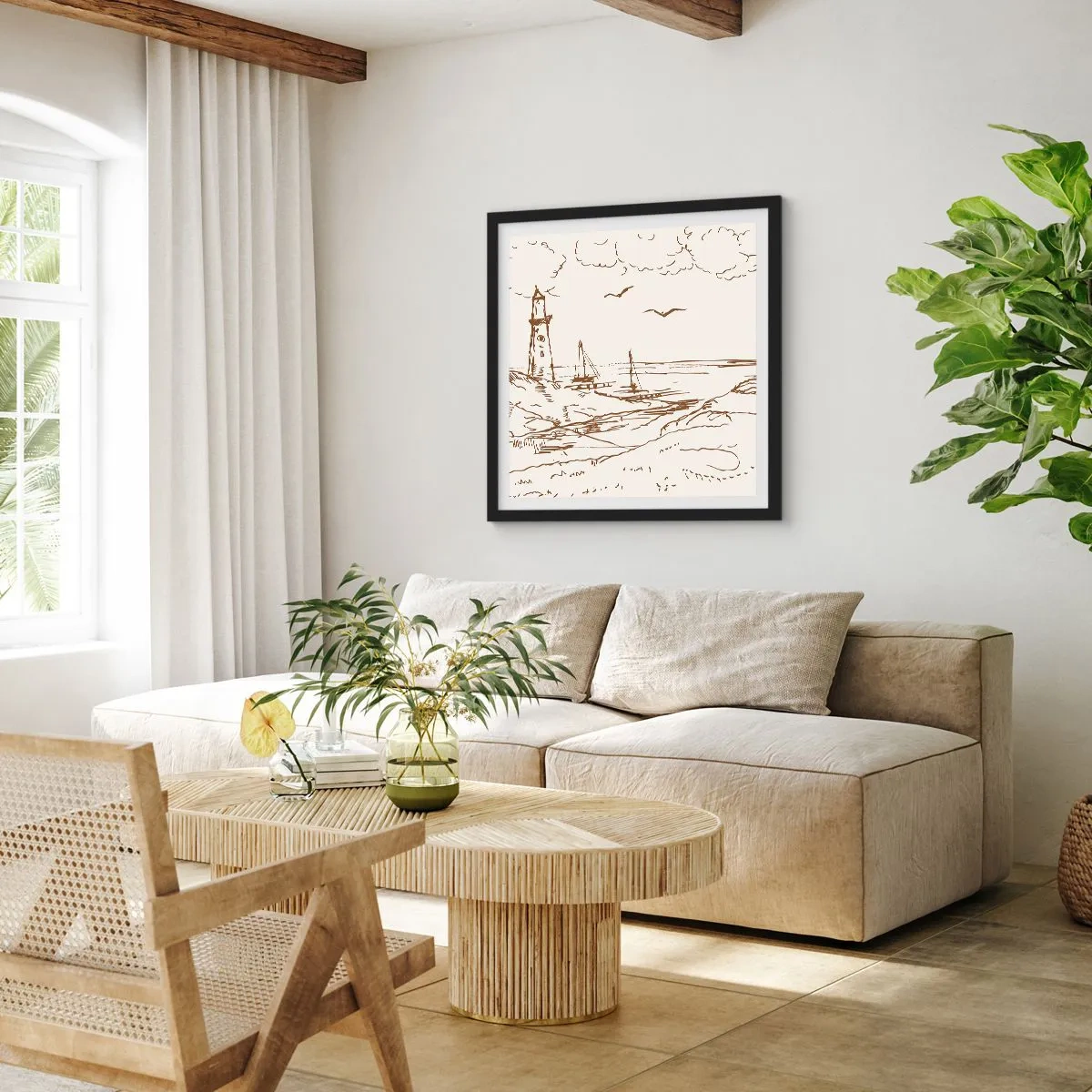 Affiche dans un cadre noir - Poster - Esquisse de souvenirs d'été - 60x60 cm