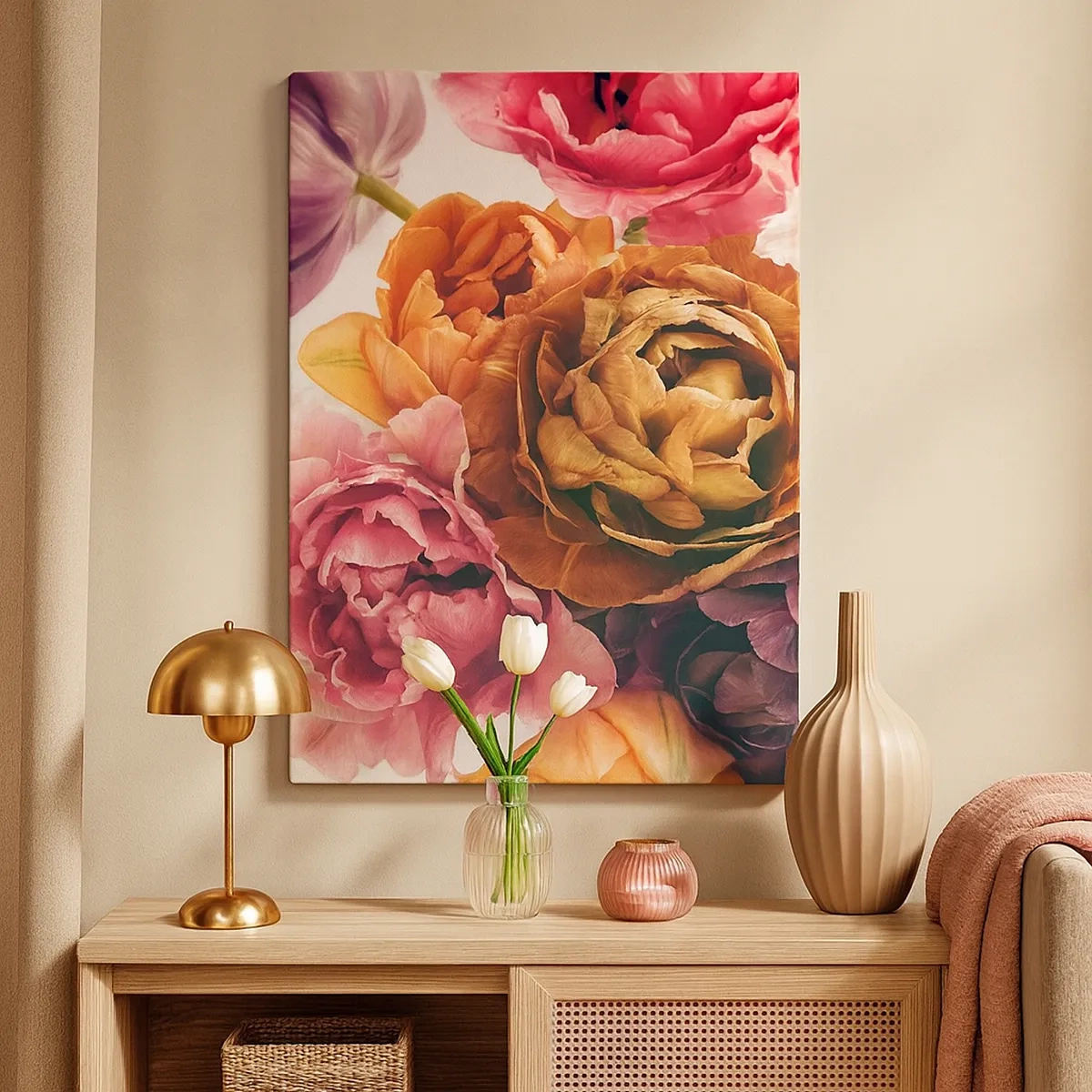 Impression sur toile - Image sur toile - Un bouquet de fleurs variées aux couleurs intenses - 50x70cm - La fête de la vie - Décoration murale moderne pour le salon et la chambre ARTTOR