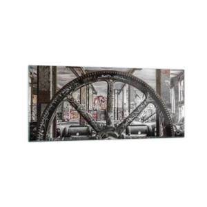 Impression sur verre - Image sur verre - Un vieux mécanisme dans un intérieur industriel abandonné - 120x50cm - Vie secrète d'une usine - Décoration murale moderne pour le salon et la chambre ARTTOR