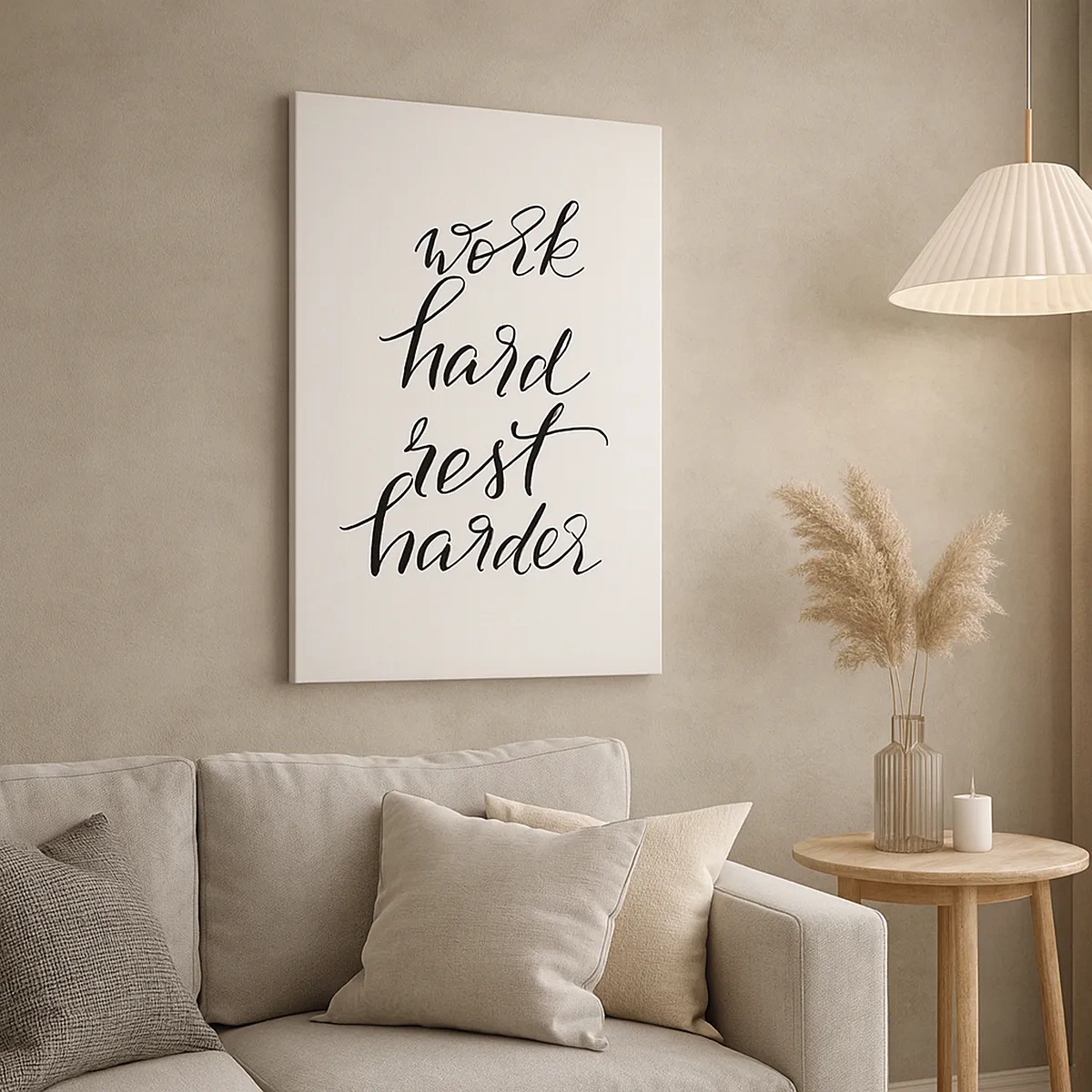 Impression sur toile - Image sur toile - Citation « Travaillez dur, reposez-vous plus dur » sur fond blanc - 50x70cm - Équilibre de vie - Décoration murale moderne pour le salon et la chambre ARTTOR