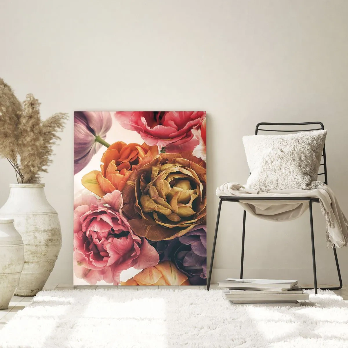 Impression sur verre - Image sur verre - Un bouquet de fleurs variées aux couleurs intenses - 70x100cm - La fête de la vie - Décoration murale moderne pour le salon et la chambre ARTTOR