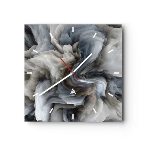 Horloge murale - Pendule murale - Tourbillon abstrait dans les tons de gris et de bleu - 30x30cm - Pierre et fleur - Décoration murale moderne pour le salon et la chambre ARTTOR