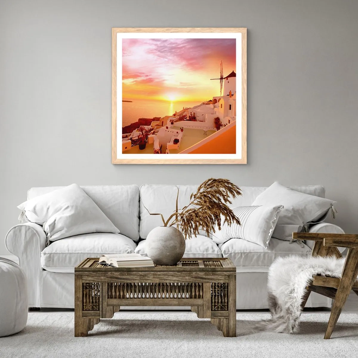 Affiche dans un chêne clair - Poster - Fondre en blanc et or - 40x40 cm