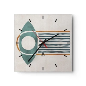 Horloge murale - Pendule murale - Motif géométrique dans les tons de vert et d'orange - 30x30cm - Signes et rituels - Décoration murale moderne pour le salon et la chambre ARTTOR