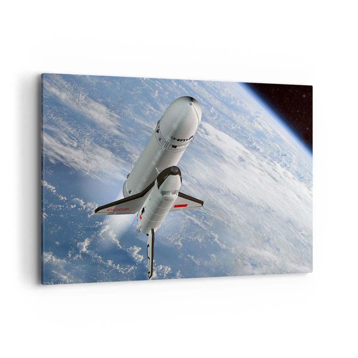 Impression sur toile - Image sur toile - Une fusée spatiale s'élevant devant la Terre en arrière-plan - 100x70cm - Ascension cosmique - Décoration murale moderne pour le salon et la chambre ARTTOR