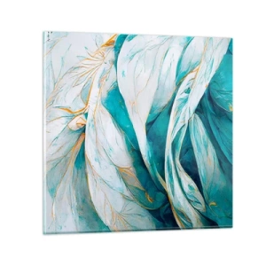 Impression sur verre - Image sur verre - Abstraction bleue avec un motif doré - 70x70 cm