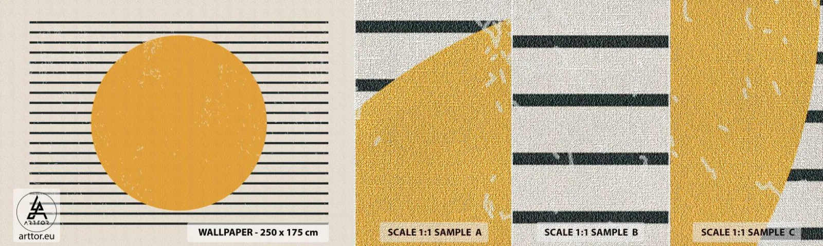 Échantillon de Papier Peint Premium Canvas - Le pouvoir de la simplicité - Soleil, Roue, Lignes - 100x30 cm