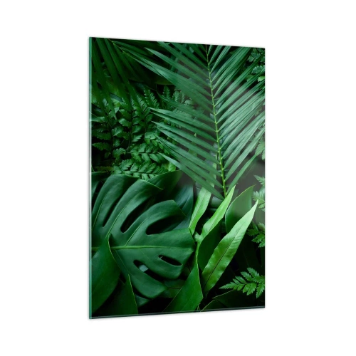 Impression sur verre - Image sur verre - Feuilles vertes denses de plantes tropicales dans la composition - 50x70cm - Emmitouflé de verdure - Décoration murale moderne pour le salon et la chambre ARTTOR