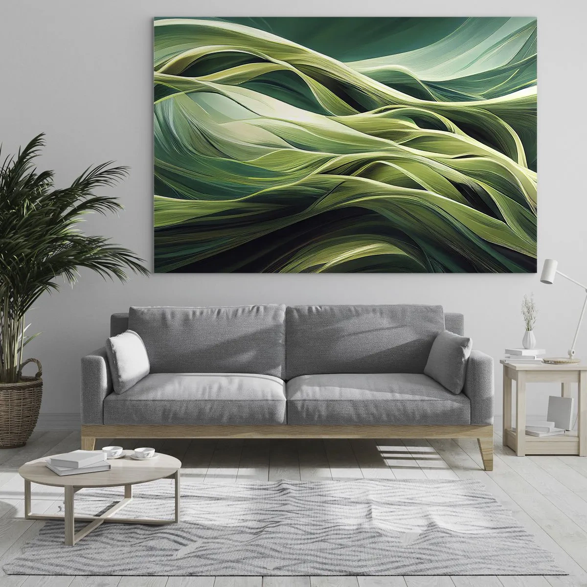 Impression sur verre - Image sur verre - Vagues vertes abstraites aux formes organiques - 100x70cm - Jeu de vert abstrait - Décoration murale moderne pour le salon et la chambre ARTTOR