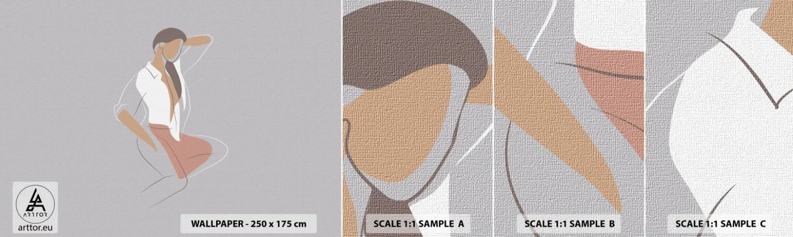 Échantillon de Papier Peint Autocollant Deluxe Sticker - Contour gracieux - Femme, Graphique, Modèle - 100x30 cm