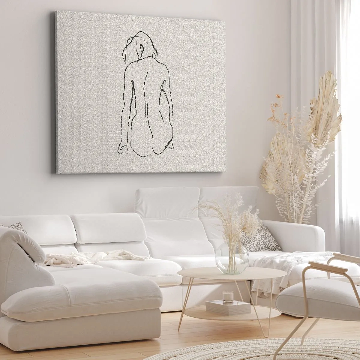 Impression sur toile - Image sur toile - Un croquis subtil de la silhouette d'une fille de dos - 100x70cm - Femme nue - Décoration murale moderne pour le salon et la chambre ARTTOR