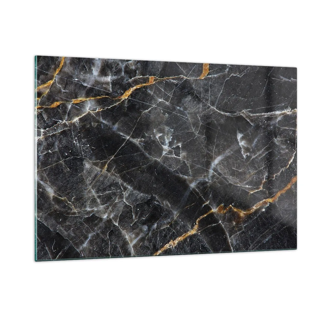 Impression sur verre - Image sur verre - Motif en marbre noir et or avec veines blanches - 120x80cm - La vie intérieure de la pierre - Décoration murale moderne pour le salon et la chambre ARTTOR