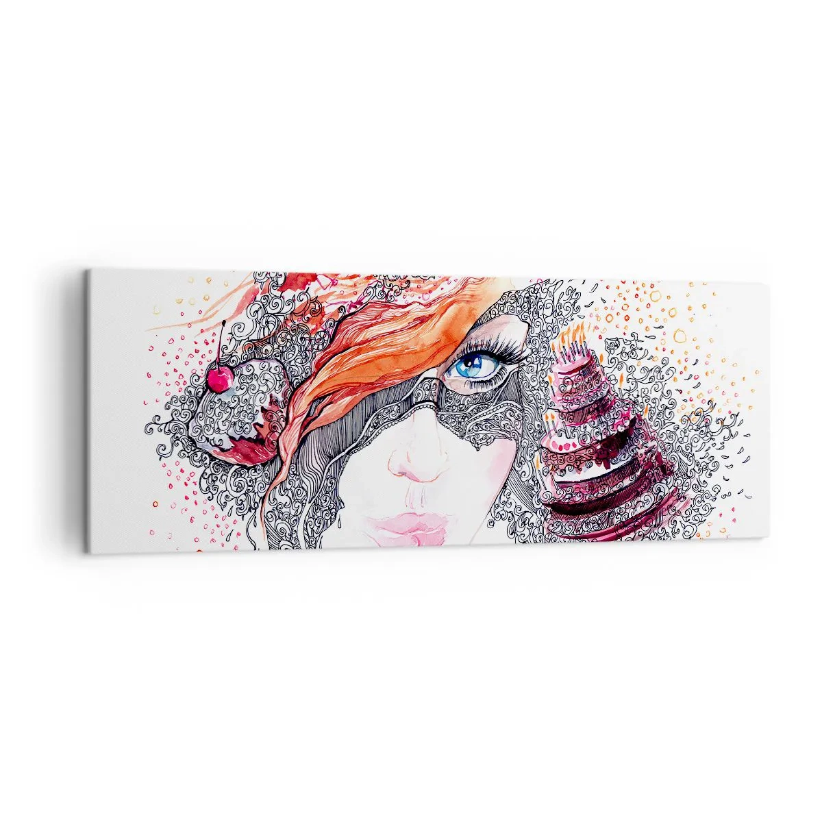 Impression sur toile - Image sur toile - Portrait artistique d'une femme avec des détails et un accent rouge - 140x50cm - Avec elle, c'est tous les jours la fête - Décoration murale moderne pour le salon et la chambre ARTTOR