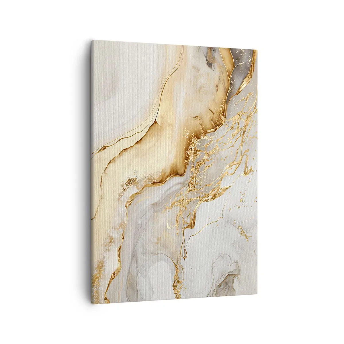 Impression sur toile - Image sur toile - Motifs abstraits dorés et marbrés sur fond clair - 50x70cm - Abstraction : beauté et bonté - Décoration murale moderne pour le salon et la chambre ARTTOR
