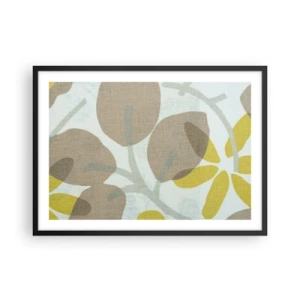 Affiche dans un cadre noir - Poster - Feuilles abstraites dans les tons beige et jaune - 70x50cm - Composition en plein soleil - Décoration murale moderne pour le salon et la chambre ARTTOR