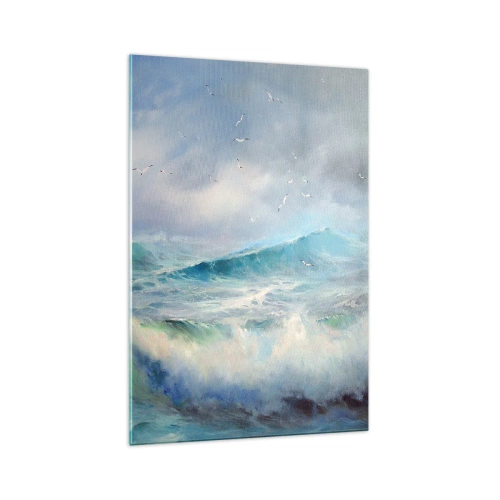 Impression sur verre - Image sur verre - De grosses vagues sur l'océan - 70x100cm - "Le tourbillon hurlait de triomphe..." - Décoration murale moderne pour le salon et la chambre ARTTOR