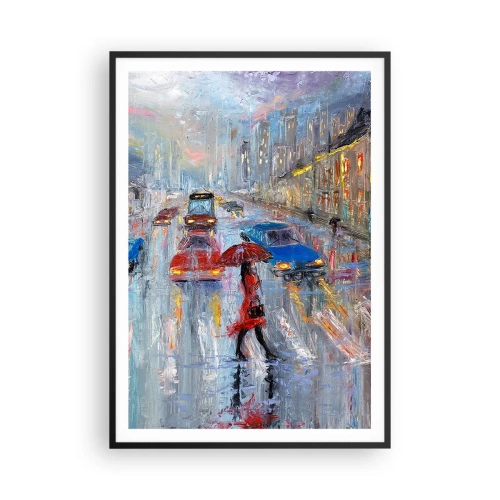 Affiche dans un cadre noir - Poster - Après-midi pluvieux en ville - 70x100 cm