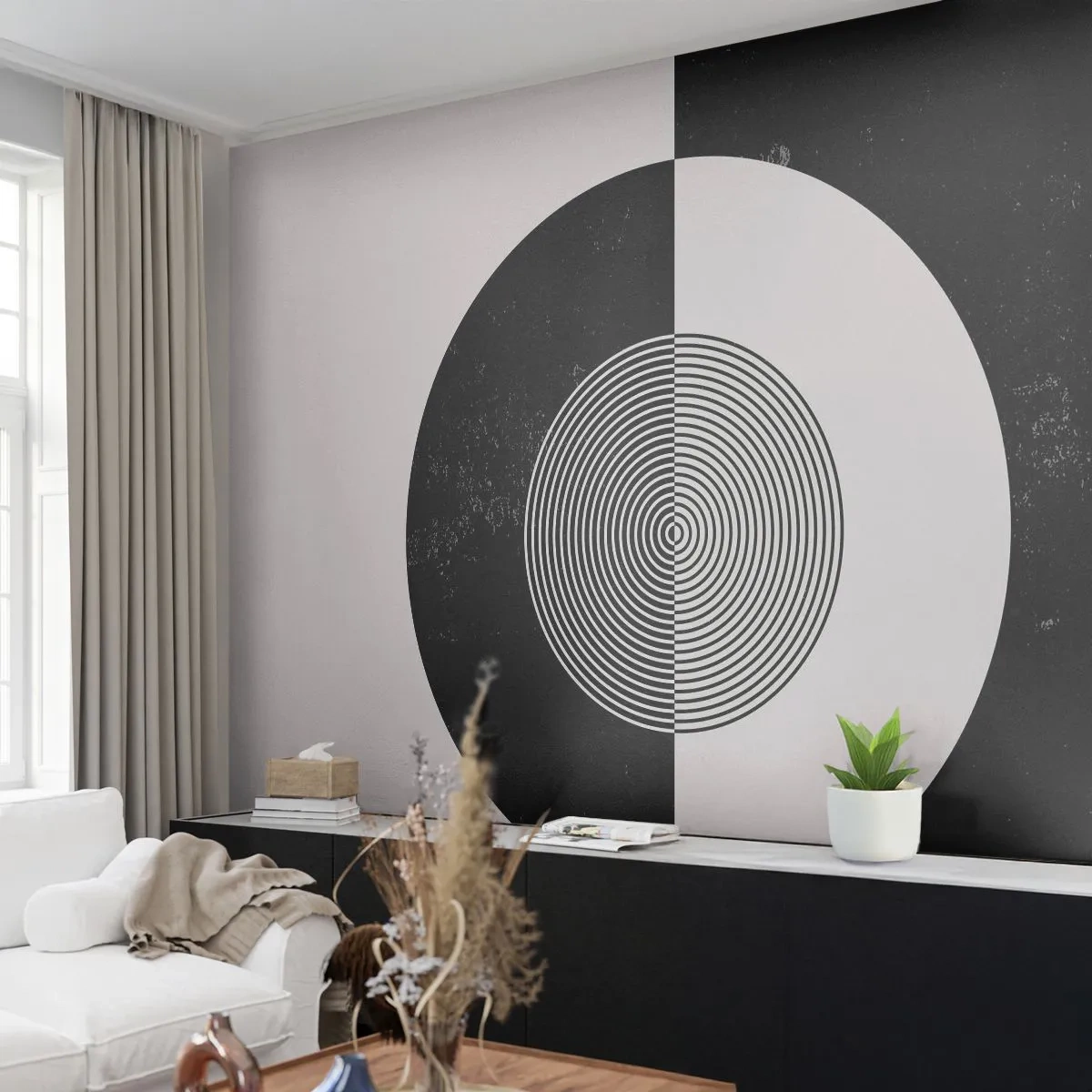 Papier peint sur mesure Autocollant Deluxe - Harmonie de noir et blanc - Abstraction, Morceau, Noir et blanc