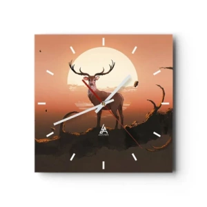 Horloge murale - Pendule murale - Un cerf sur fond de soleil couchant et un paysage surréaliste - 30x30cm - Cette nuit ne ressemble à aucune autre - Décoration murale moderne pour le salon et la chambre ARTTOR