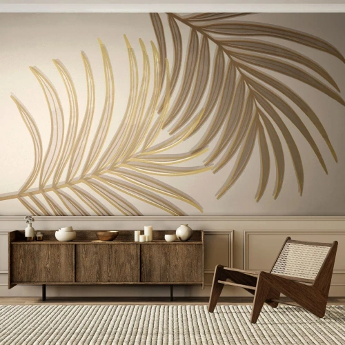Papier Peint Photo Premium Canvas - Palme d'or! - Abstraction, Feuille de palmier, Graphique - 200x140 cm