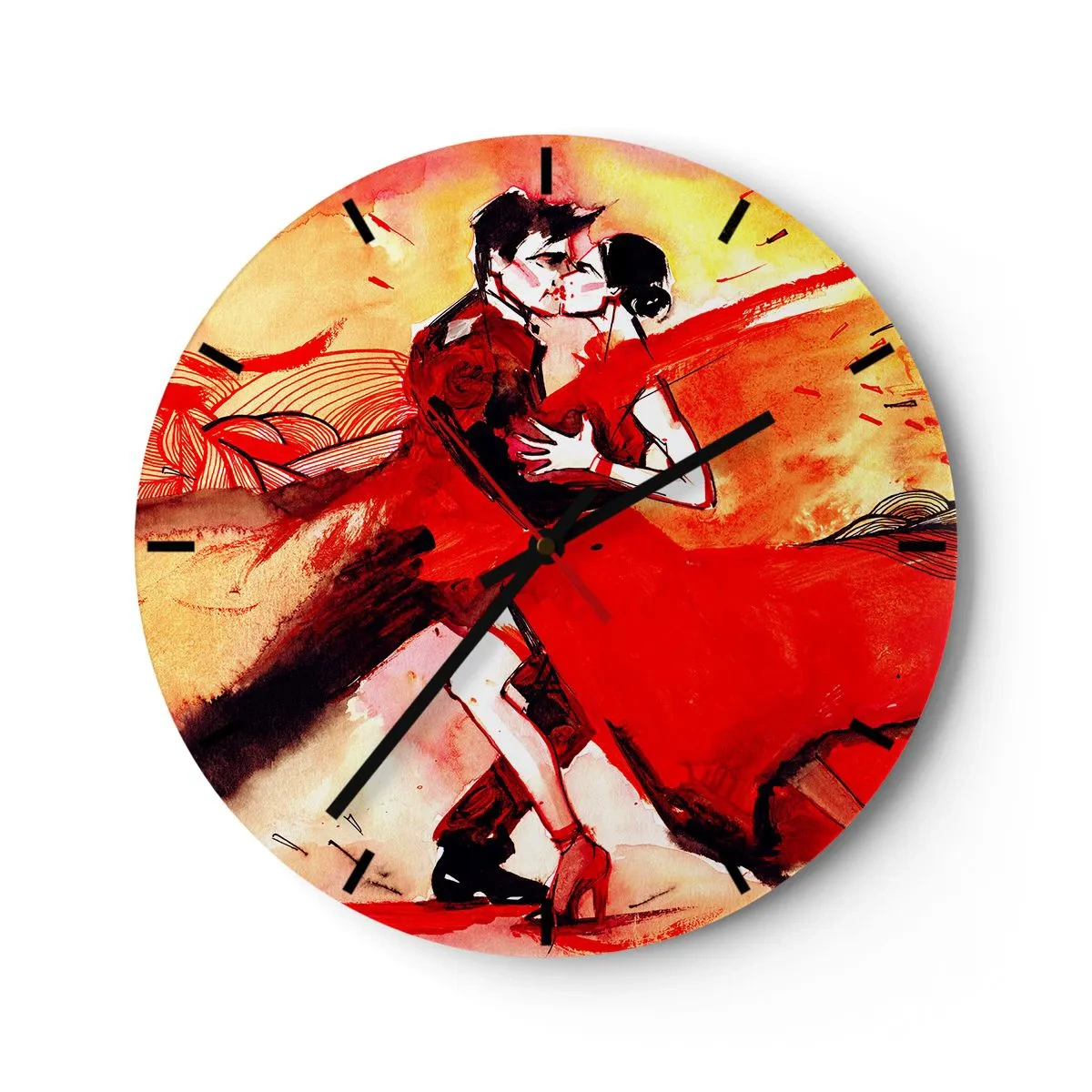 Horloge murale - Pendule murale - Un couple dansant le tango dans des tons de rouge et d'or - 30x30cm - Le rythme violet de la passion - Décoration murale moderne pour le salon, la cuisine et la chambre ARTTOR
