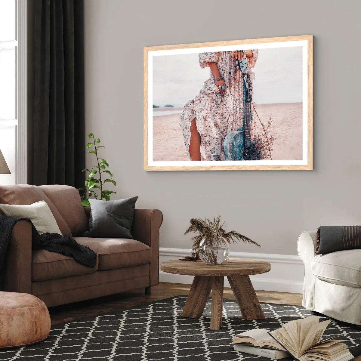 Affiche dans un chêne clair - Poster - Enfant de fleur en route - 50x40 cm