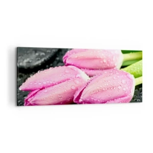 Impression sur toile - Image sur toile - Lilas trois sur une pierre noire - 100x40 cm