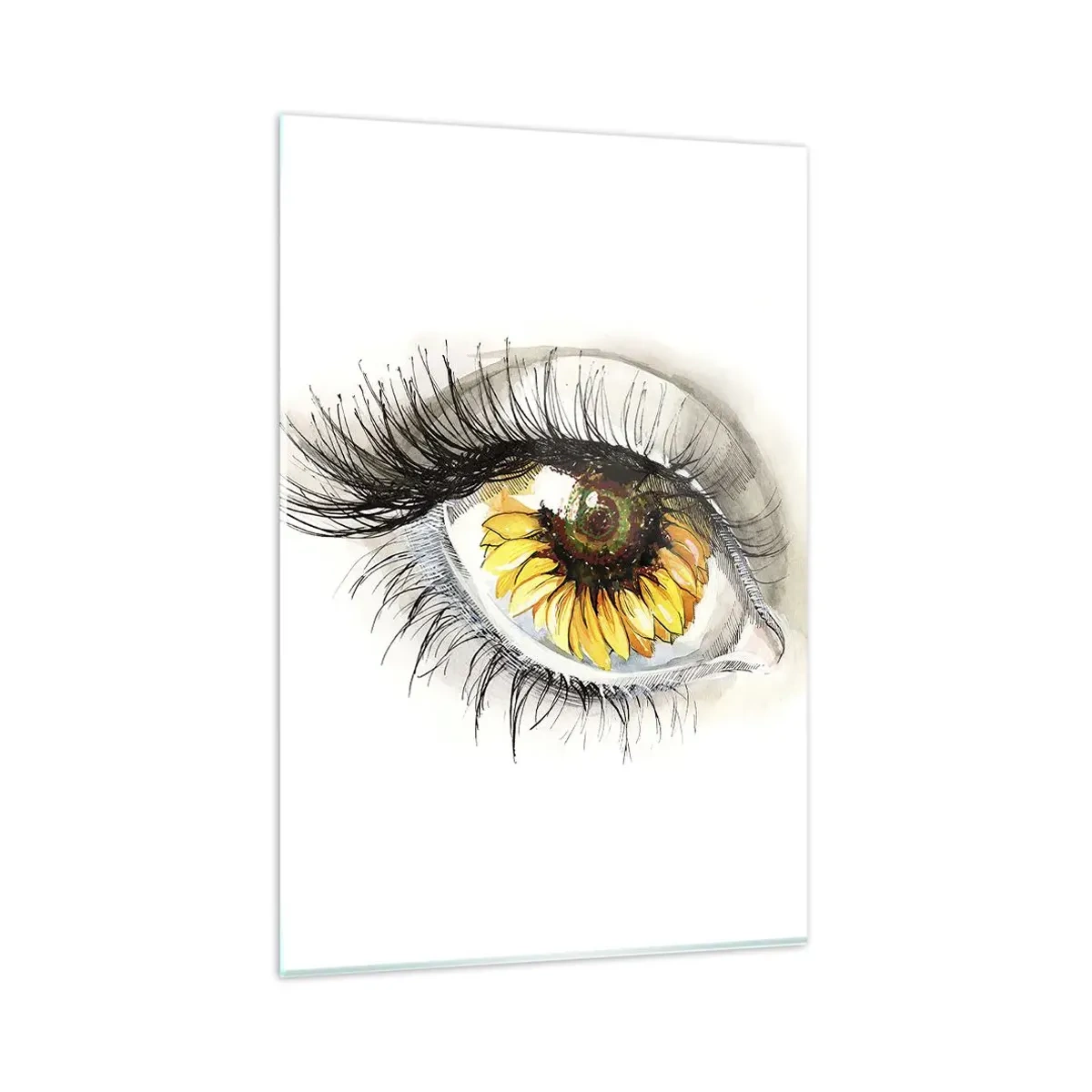 Impression sur verre - Image sur verre - Œil artistique avec un iris en forme de tournesol - 80x120cm - Un look aussi chaud que l'été - Décoration murale moderne pour le salon et la chambre ARTTOR