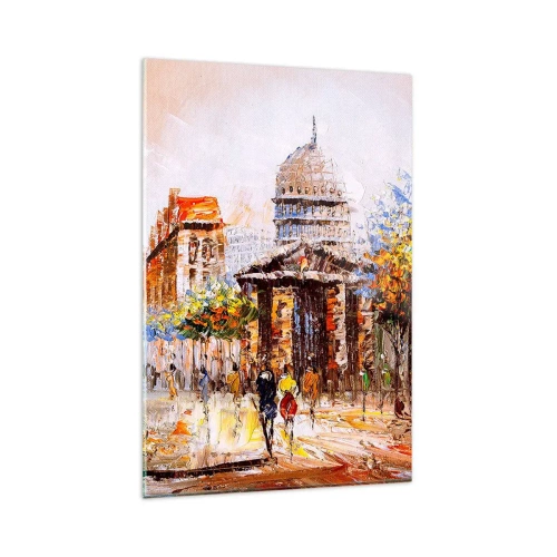 Impression sur verre - Image sur verre - Scène de ville impressionniste avec un bâtiment historique - 80x120cm - Promenade à Paris - Décoration murale moderne pour le salon et la chambre ARTTOR