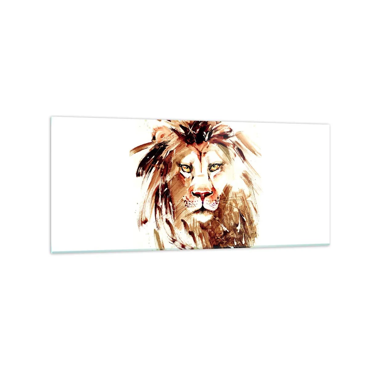 Impression sur verre - Image sur verre - Portrait à l'aquarelle d'un lion aux détails intenses - 120x50cm - Force et dignité - Décoration murale moderne pour le salon et la chambre ARTTOR