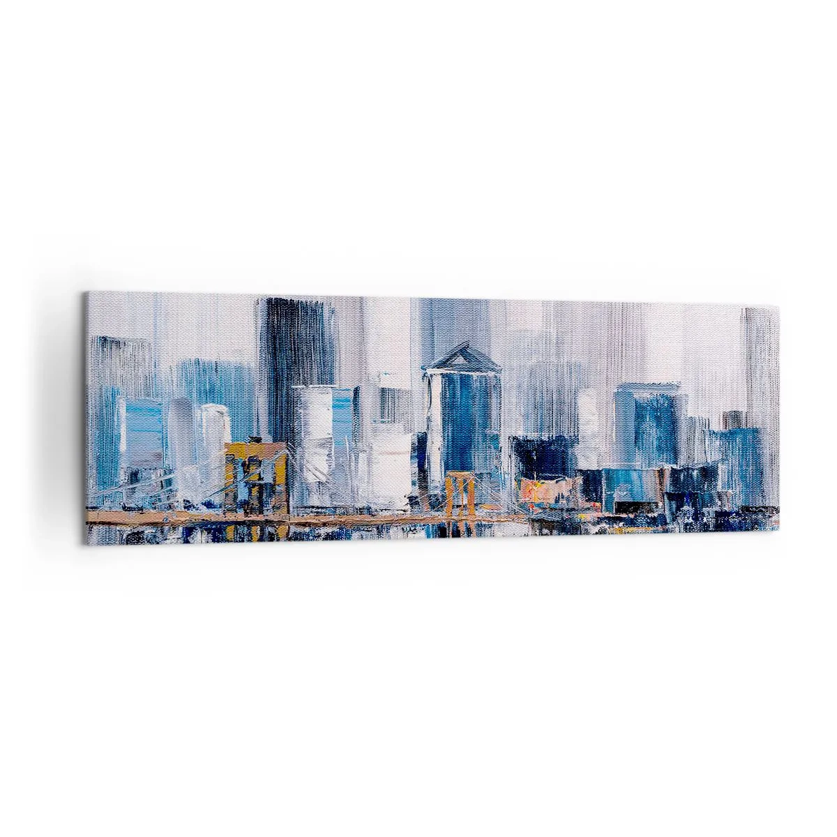 Impression sur toile - Image sur toile - Panorama urbain abstrait avec des nuances de bleu et de jaune - 160x50cm - Impression new-yorkaise - Décoration murale moderne pour le salon et la chambre ARTTOR