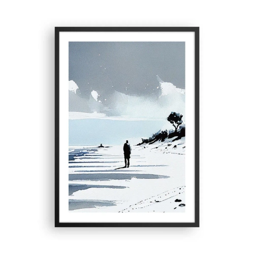 Affiche dans un cadre noir - Poster - Une silhouette solitaire sur la plage dans des tons aquarelles - 50x70cm - Seul à seul - Décoration murale moderne pour le salon et la chambre ARTTOR