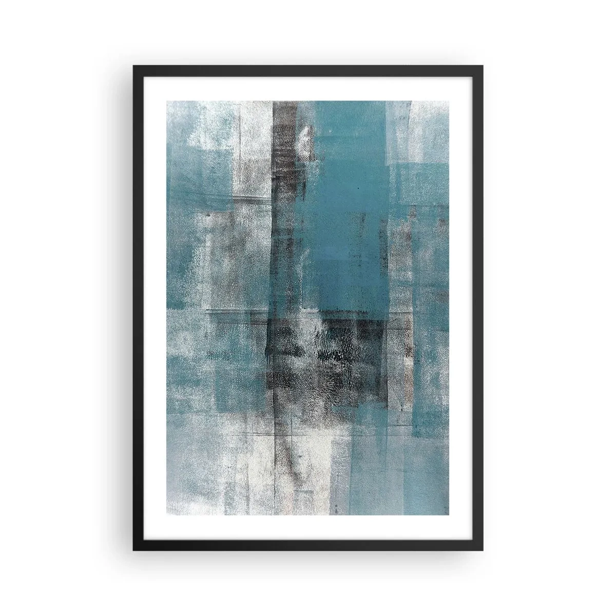 Affiche dans un cadre noir - Poster - Composition abstraite dans les tons de bleu et de gris - 50x70cm - Eau et air - Décoration murale moderne pour le salon et la chambre ARTTOR