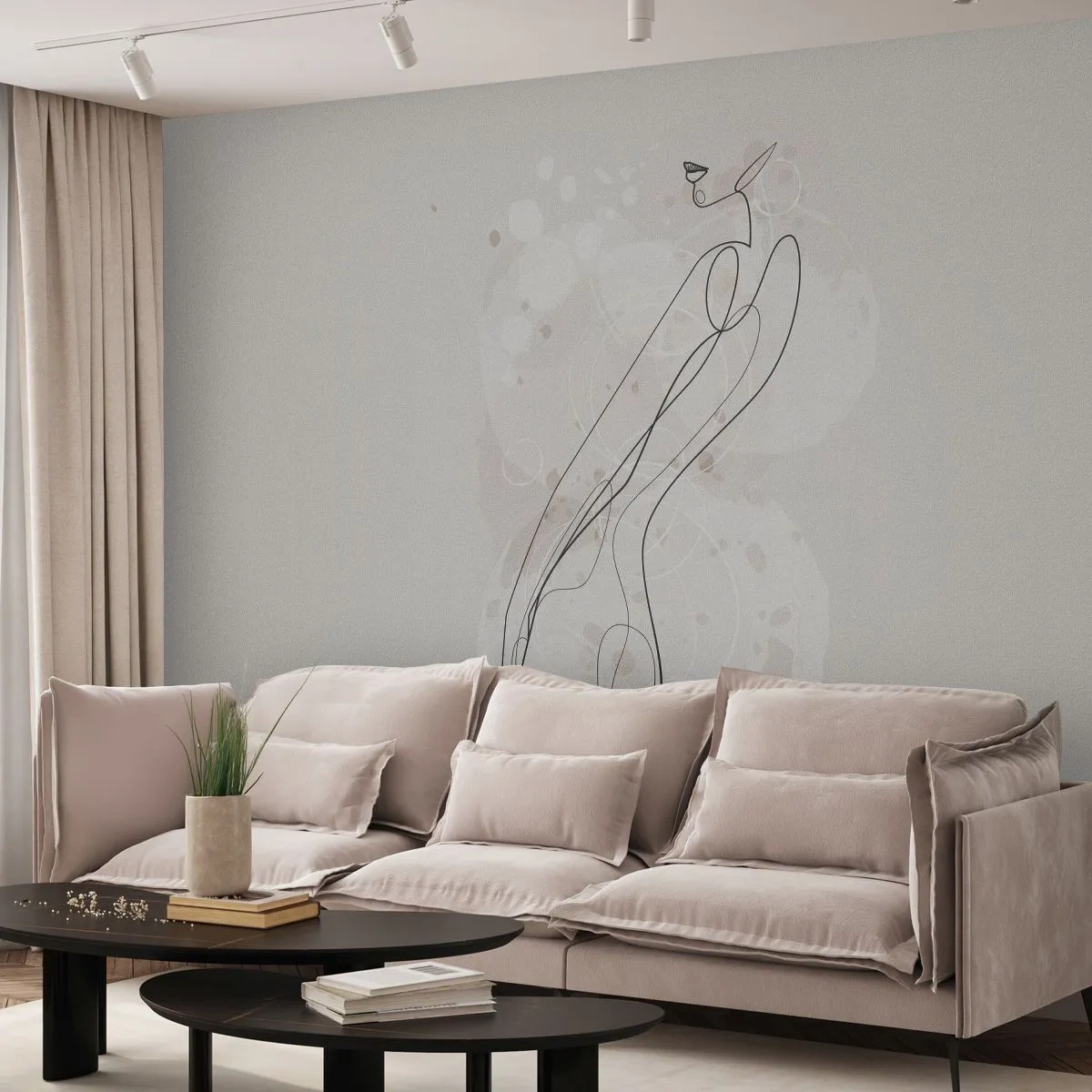 Papier Peint Photo Premium Sand - Silhouette féminine en style dessin au trait sur fond clair - 100x70cm - Trompe l'oeil - Décoration murale moderne pour le salon et la chambre ARTTOR