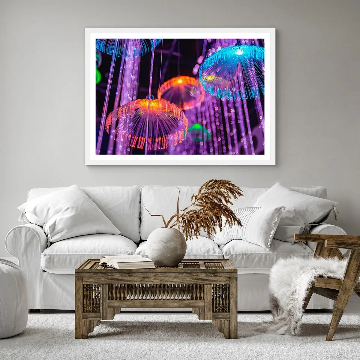 Affiche dans un cadre blanc - Poster - Fontaine lumineuse - 30x30 cm