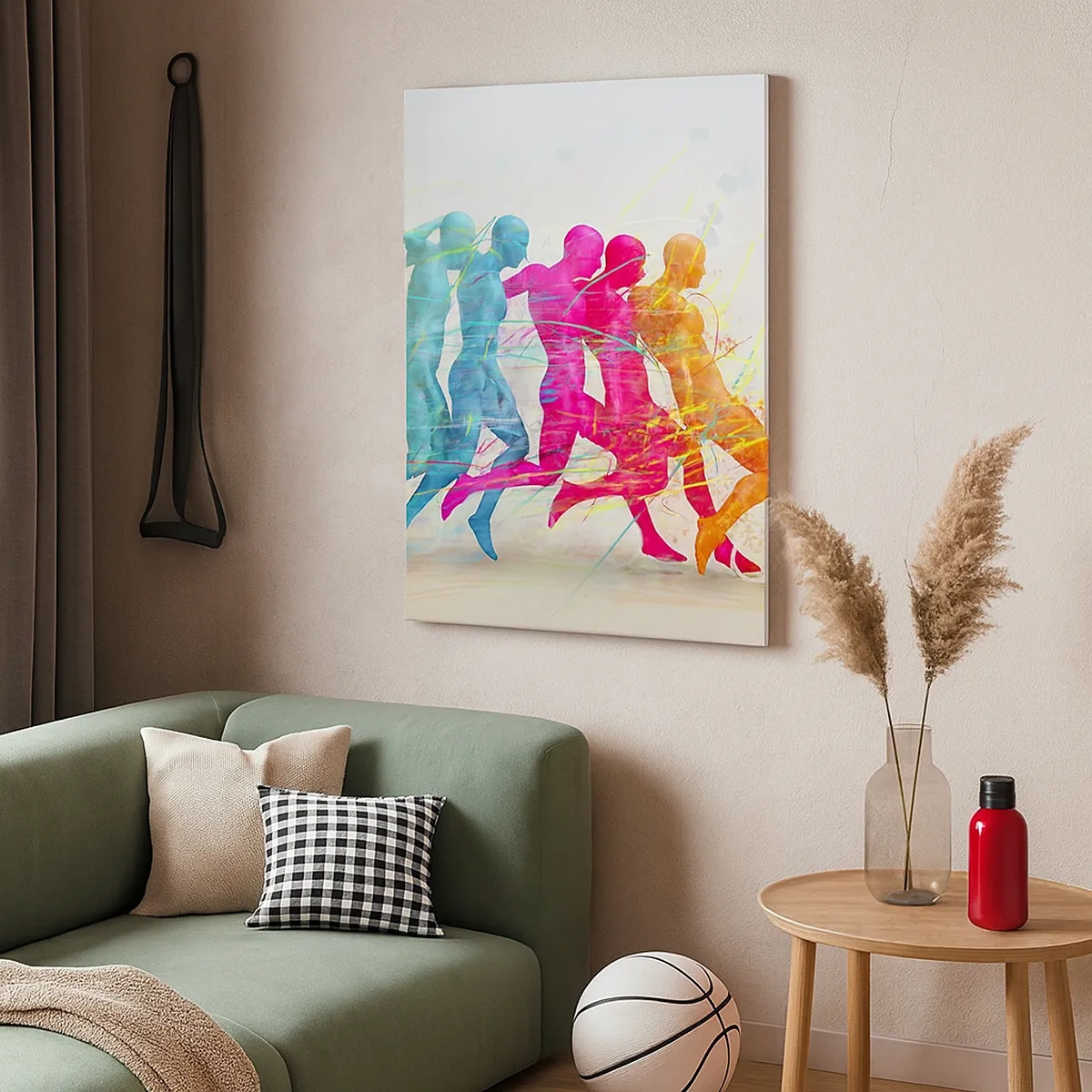 Impression sur toile - Image sur toile - Silhouettes colorées de coureurs en mouvement - 50x70cm - Harmonie du mouvement - Décoration murale moderne pour le salon et la chambre ARTTOR