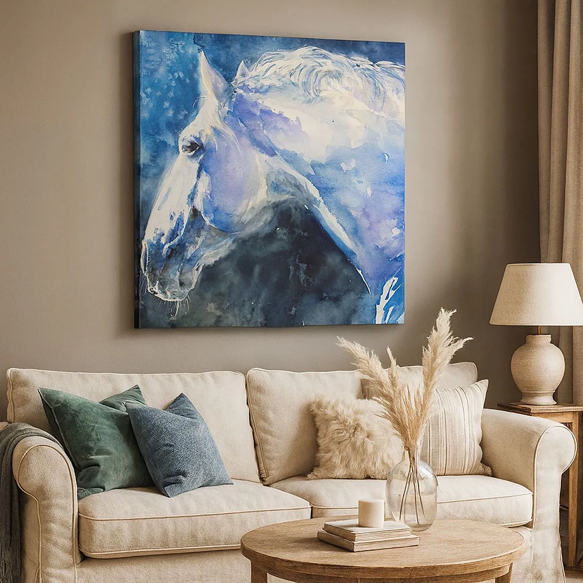 Impression sur toile - Image sur toile - Portrait dans une lueur azur - 30x30 cm